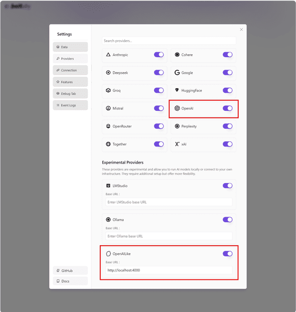 OpenAI Like support in bolt.diy